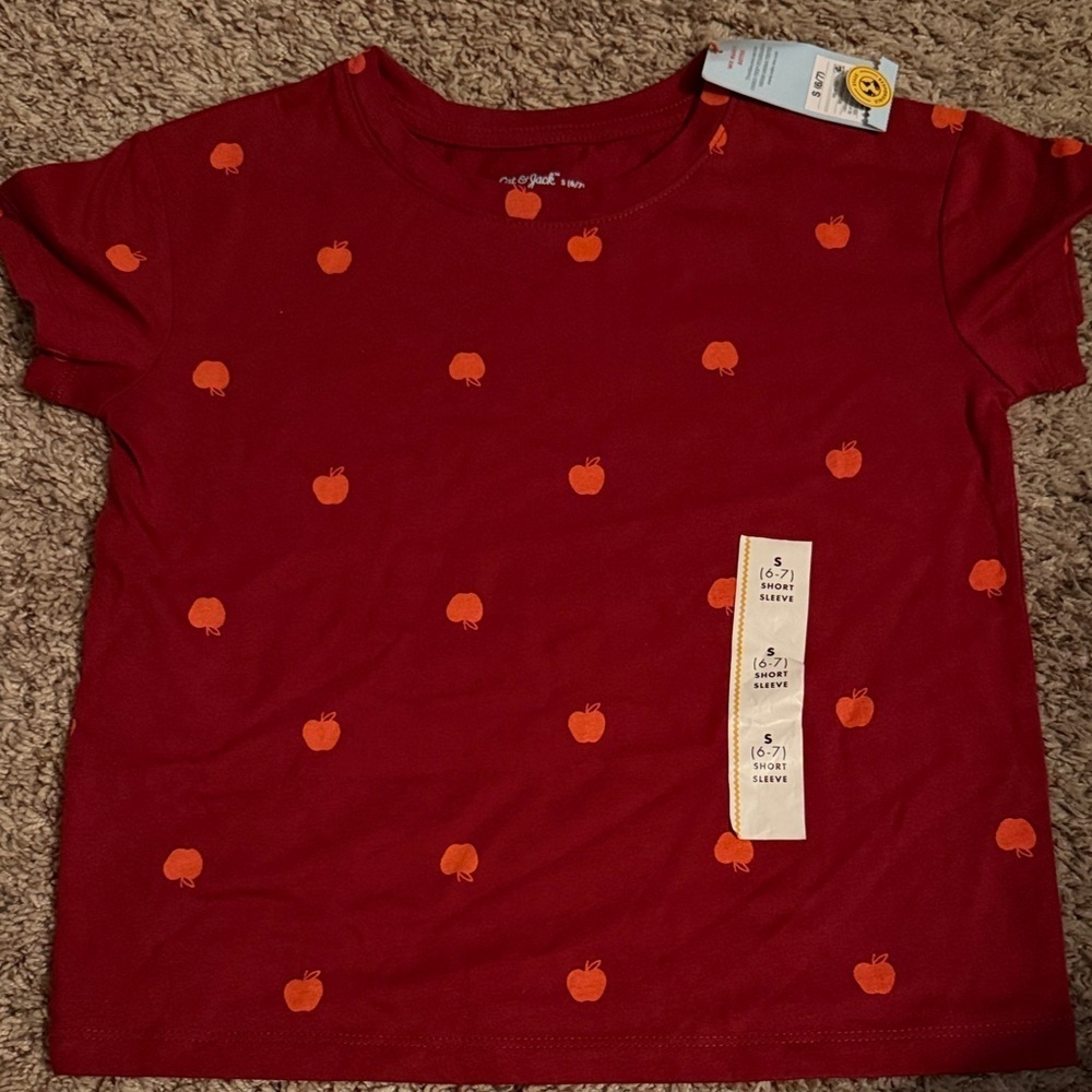 Cat & Jack Red Kids Tee with Orange Apple Print